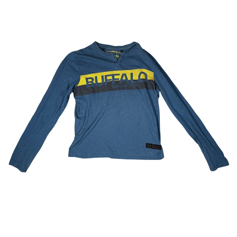 Buffalo David Bitton Mens‎ Long Sleeve Logo Graphic T-Shirt Blue Medium
